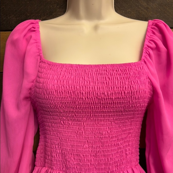 Pink Ruffled Puff Sleeve Smocked Top - Picture 3 of 15